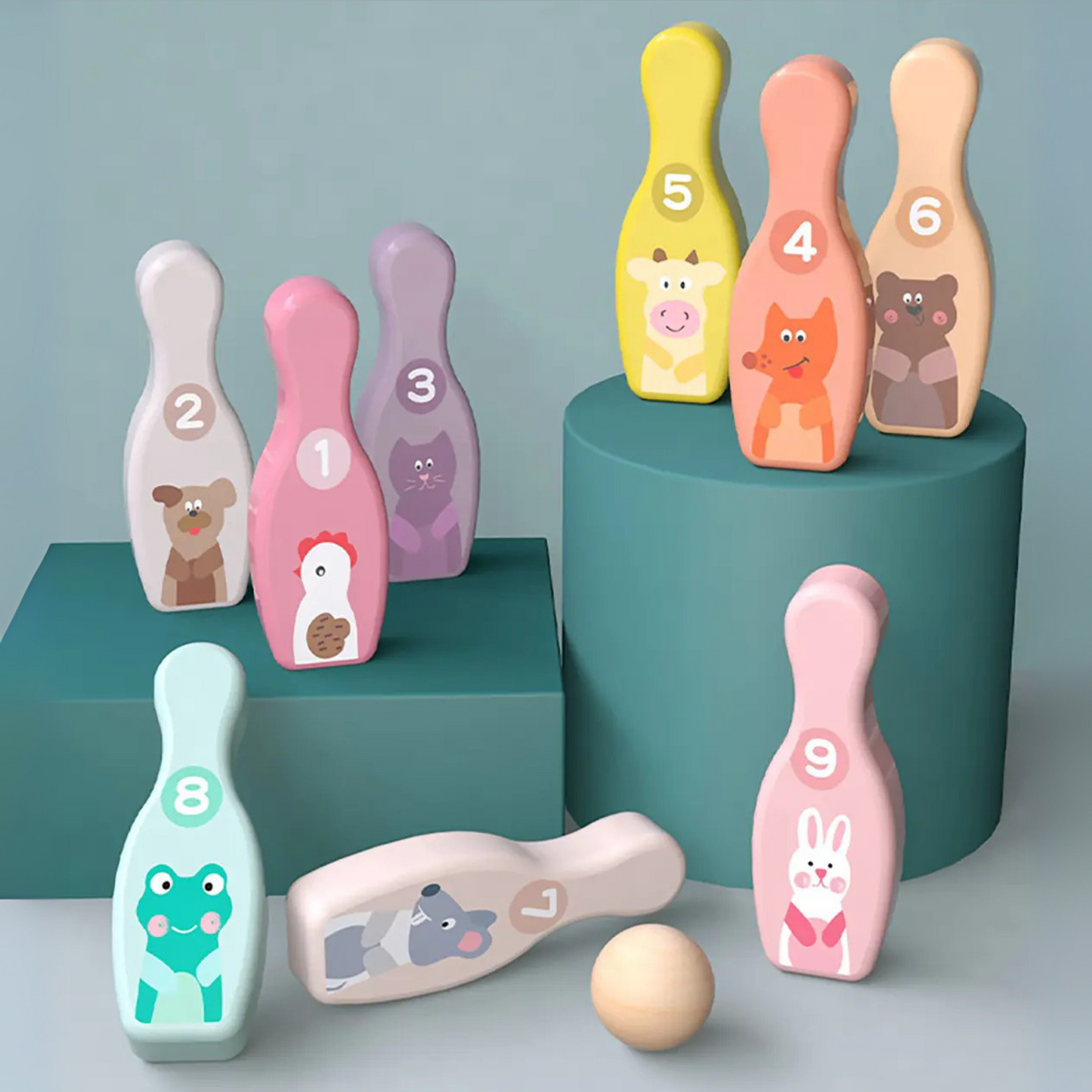 Wooden Animal Bowling Set